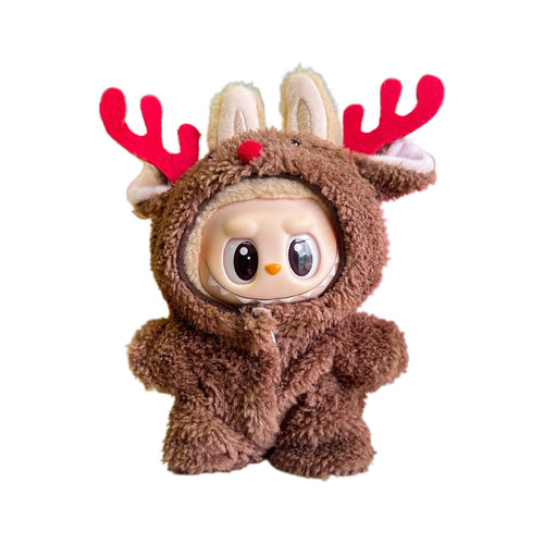 Labubu Doll Clothes Christmas Reindeer Onesie with Antlers and Red Nose Doll Not Included