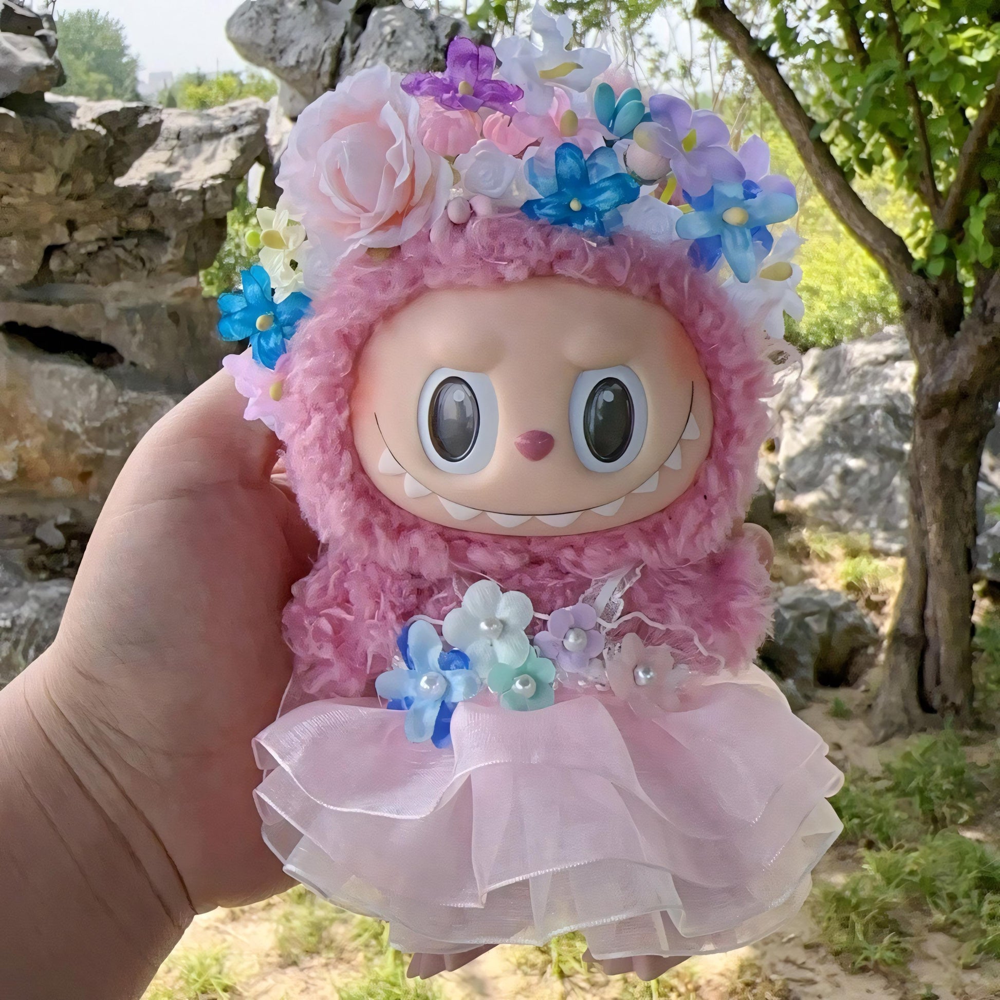 Labubu Doll Clothes Cottagecore Princess Dress with Flower Crown and Hairpin Labubu Accessory Doll Not Included