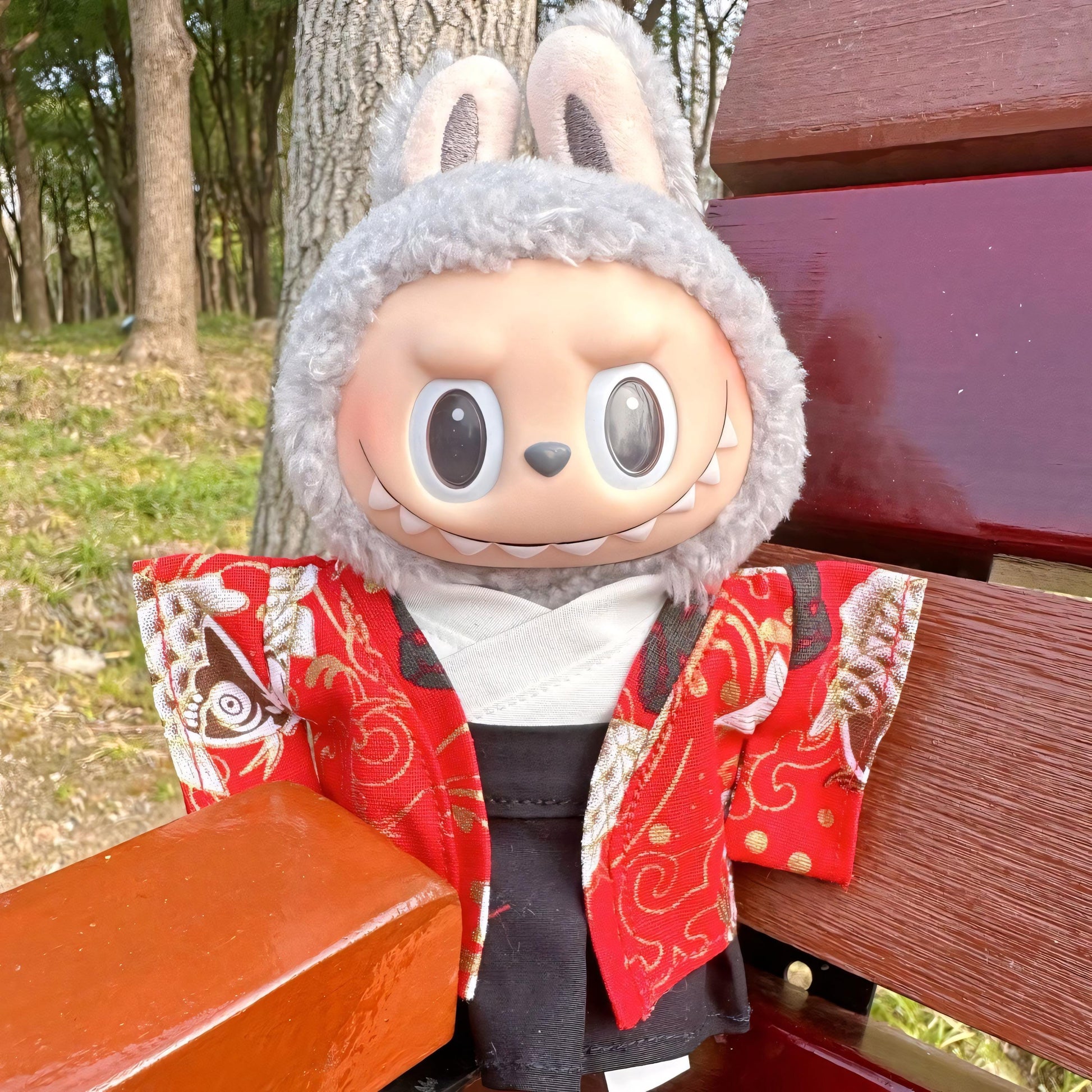 Labubu Doll Clothes Traditional Mens Kimono Outfit with Hakama Pants Labubu Accessory Doll Not Included