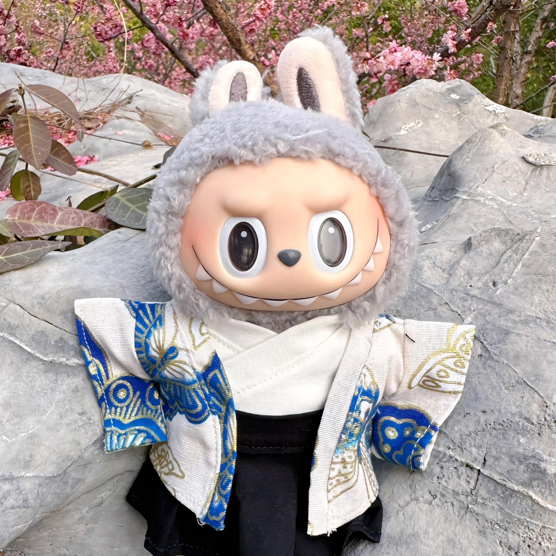 Labubu Doll Clothes Traditional Mens Kimono Outfit with Hakama Pants Labubu Accessory Doll Not Included