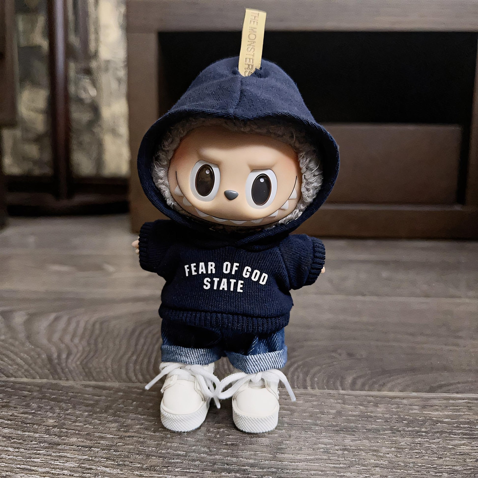 Labubu Doll Clothes Streetwear Hoodie Set with Denim Jeans and Sneakers Labubu Outfit Urban Style Doll Not Included