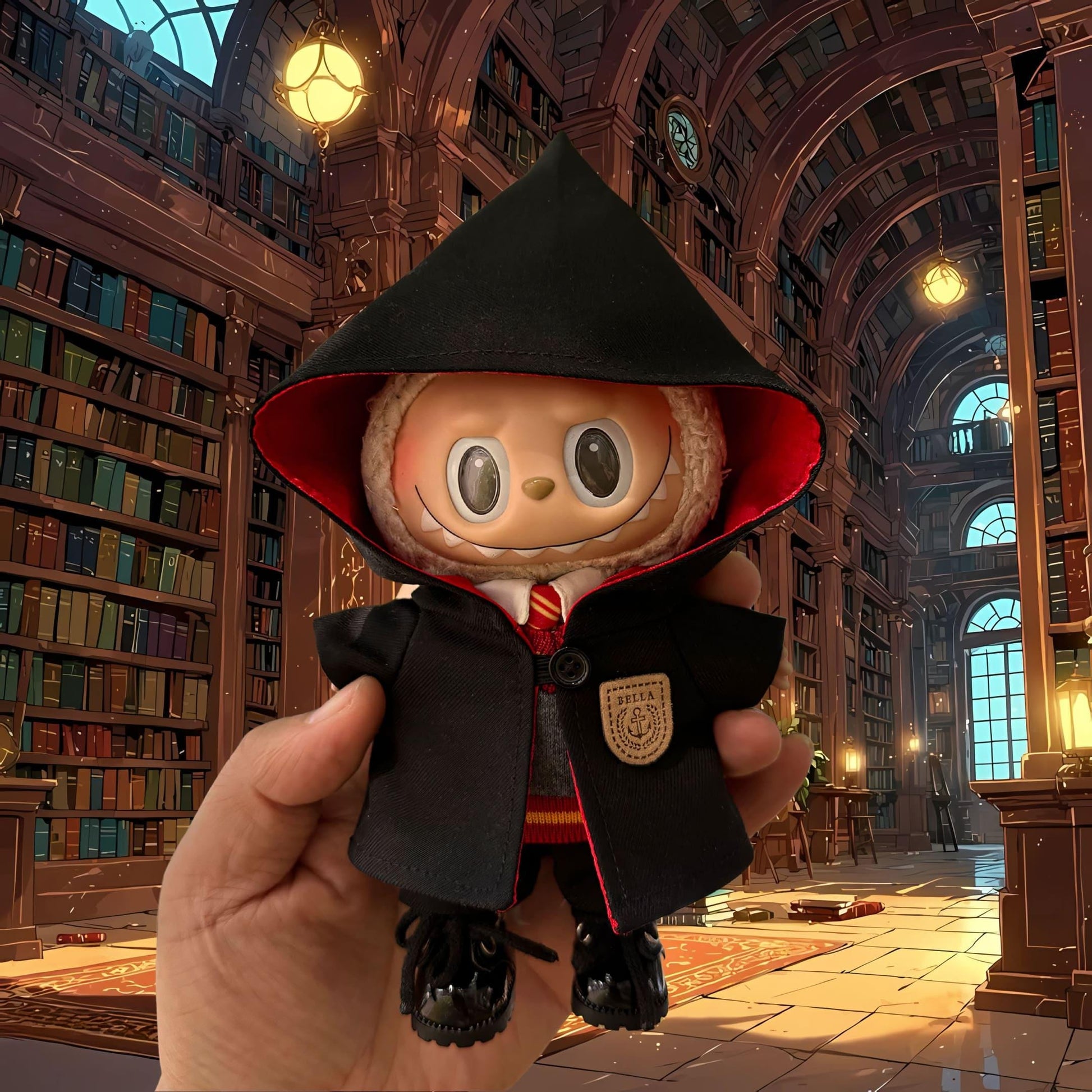 Pre-Order | Labubu Doll Clothes Wizard School Robe Outfit Set with Cloak and Tie Labubu Accessory Harry Potter Inspired Doll Not Included