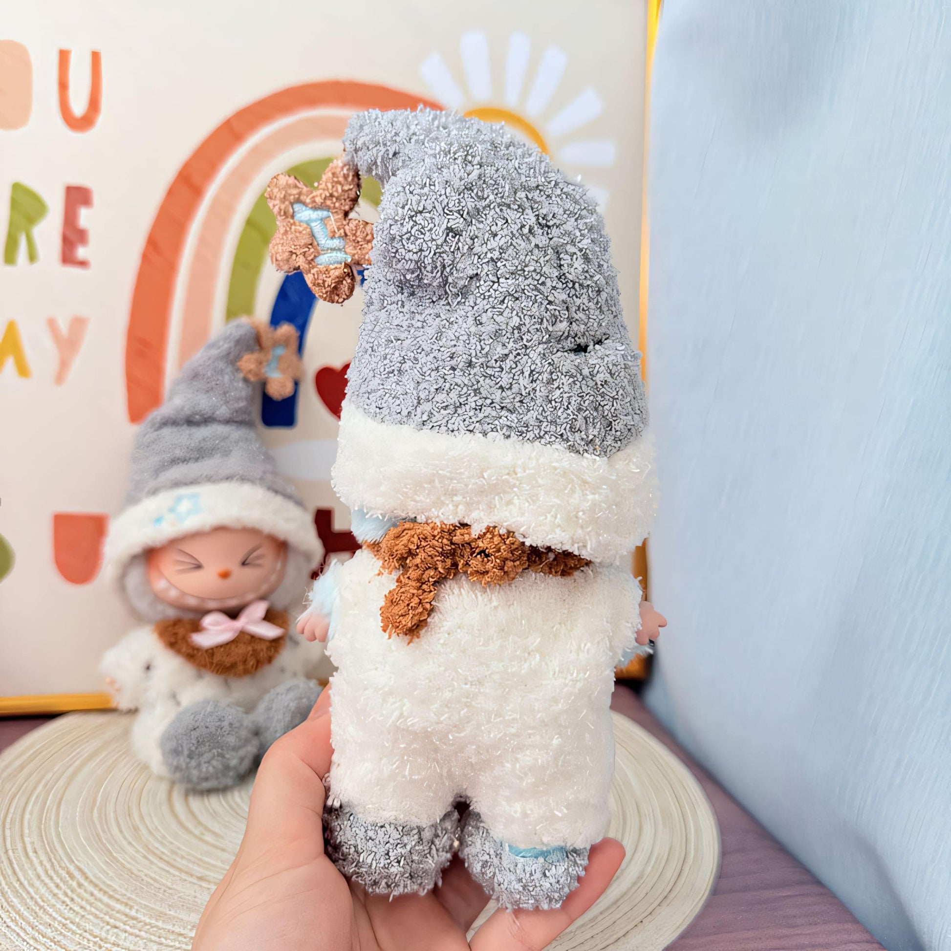 Labubu Doll Clothes Cozy Pajama Set with Star Hat and Fuzzy Jumpsuit Dreamy Winter Loungewear Style Labubu Accessory Doll Not Included