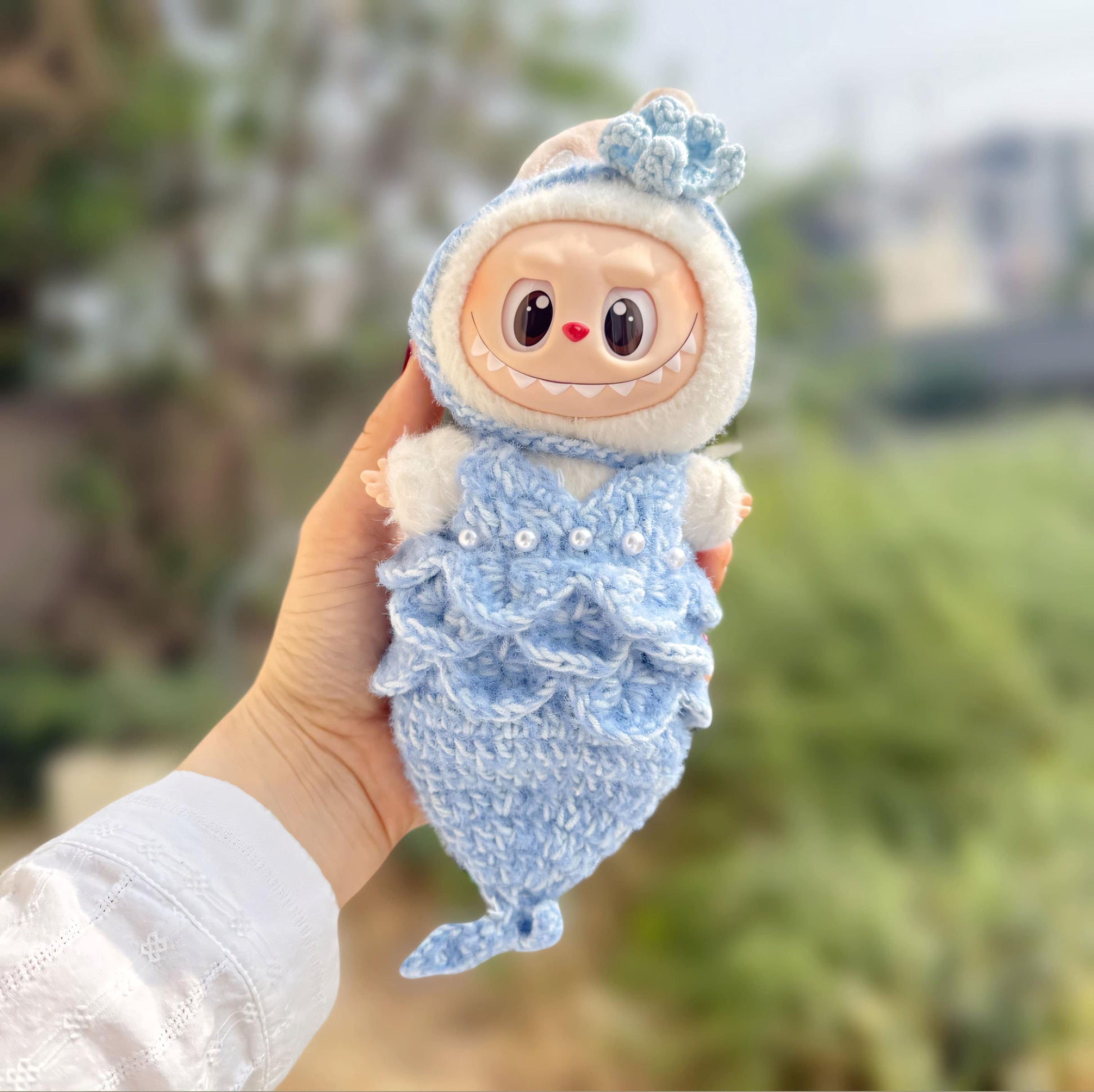 Pre-Order | Labubu Doll Clothes Mermaid Crochet Tail Outfit with Pearl Accents Handmade Labubu Accessory Doll Not Included