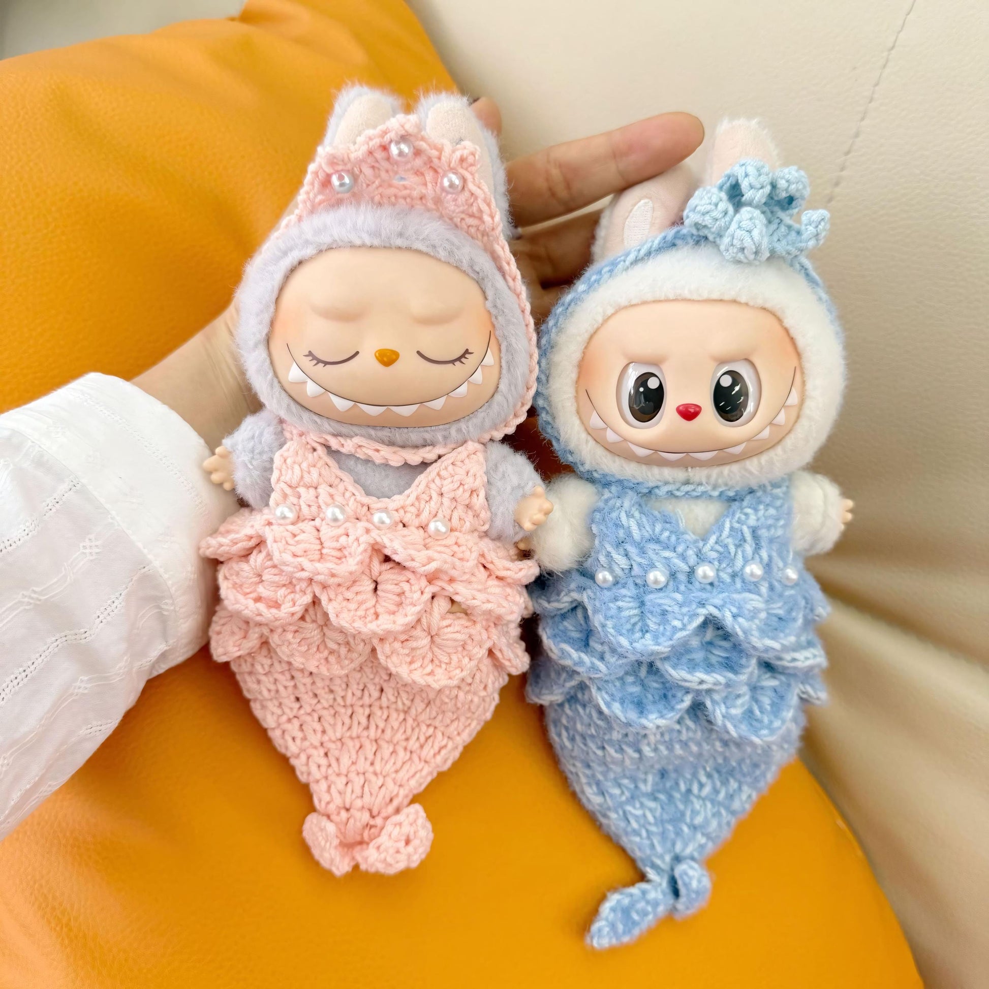 Pre-Order | Labubu Doll Clothes Mermaid Crochet Tail Outfit with Pearl Accents Handmade Labubu Accessory Doll Not Included