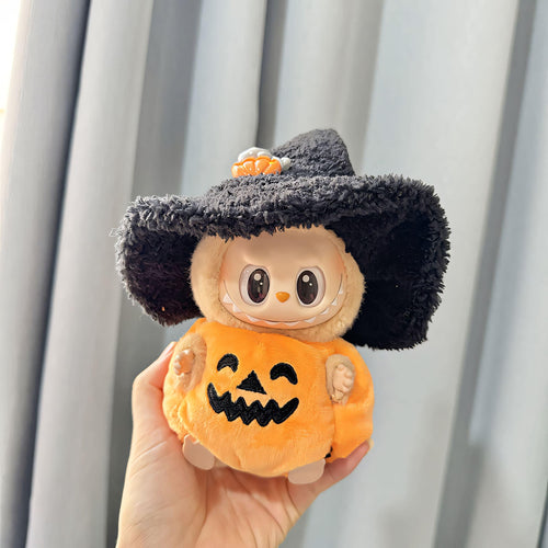 Halloween Pumpkin Outfit Labubu Doll Clothes with Witch Hat Plush Costume Set Labubu Accessory Doll Not Included
