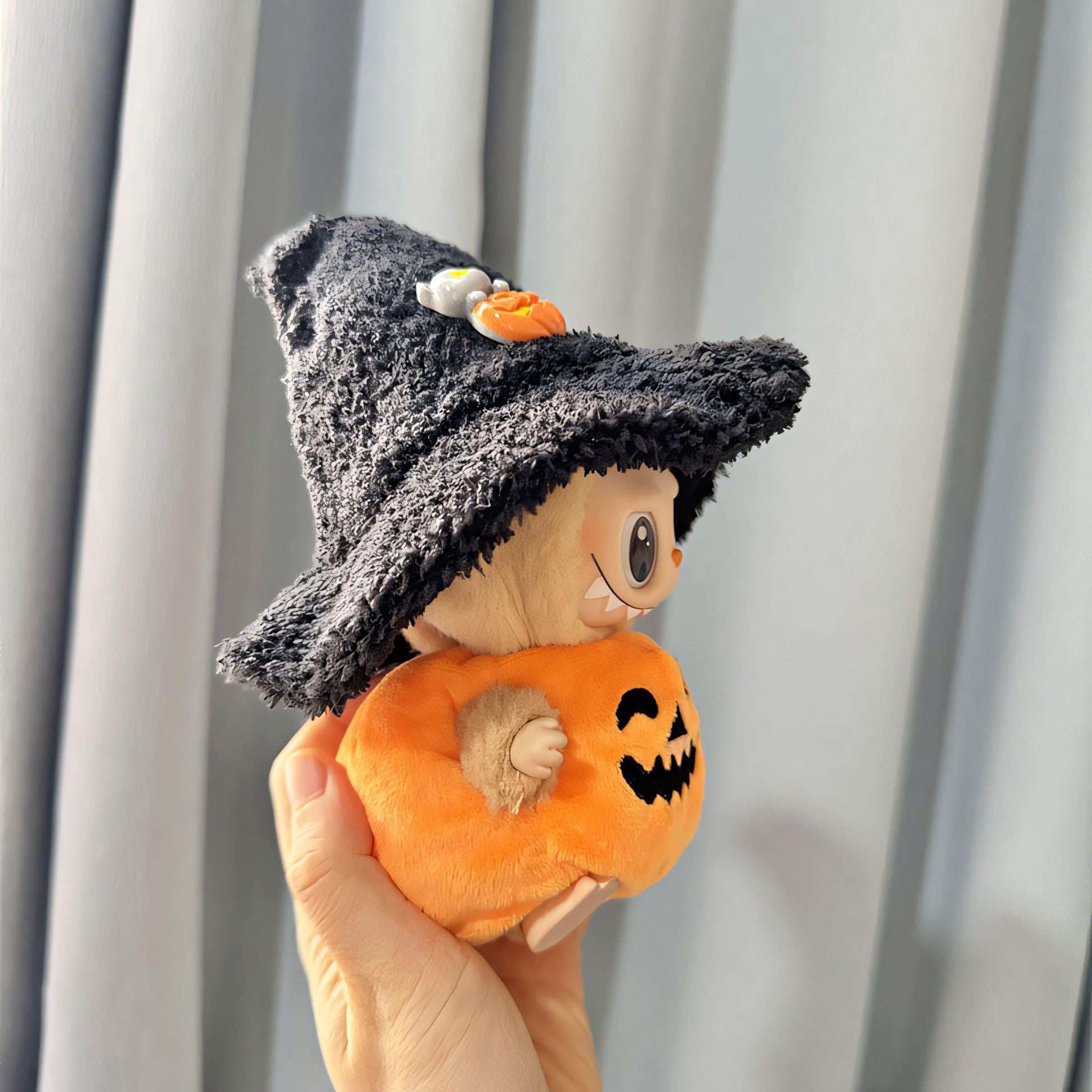 Halloween Pumpkin Outfit Labubu Doll Clothes with Witch Hat Plush Costume Set Labubu Accessory Doll Not Included