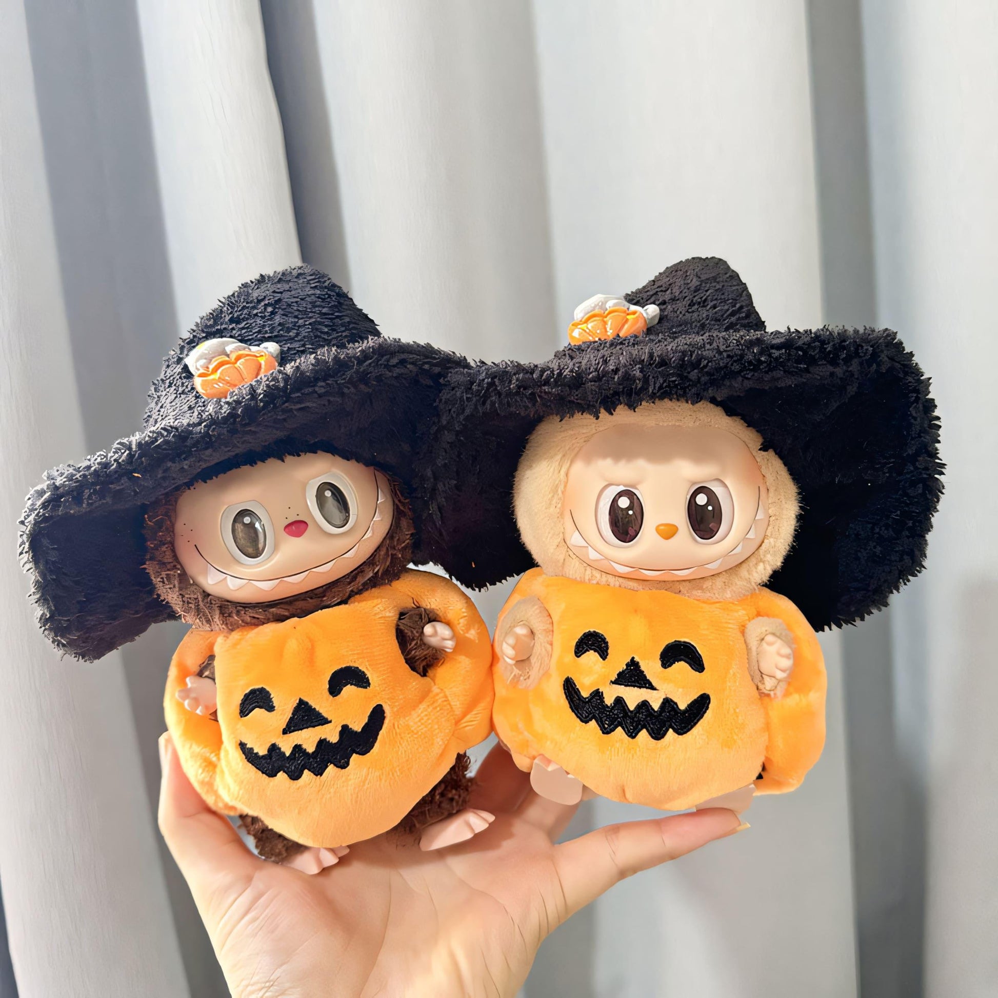 Halloween Pumpkin Outfit Labubu Doll Clothes with Witch Hat Plush Costume Set Labubu Accessory Doll Not Included