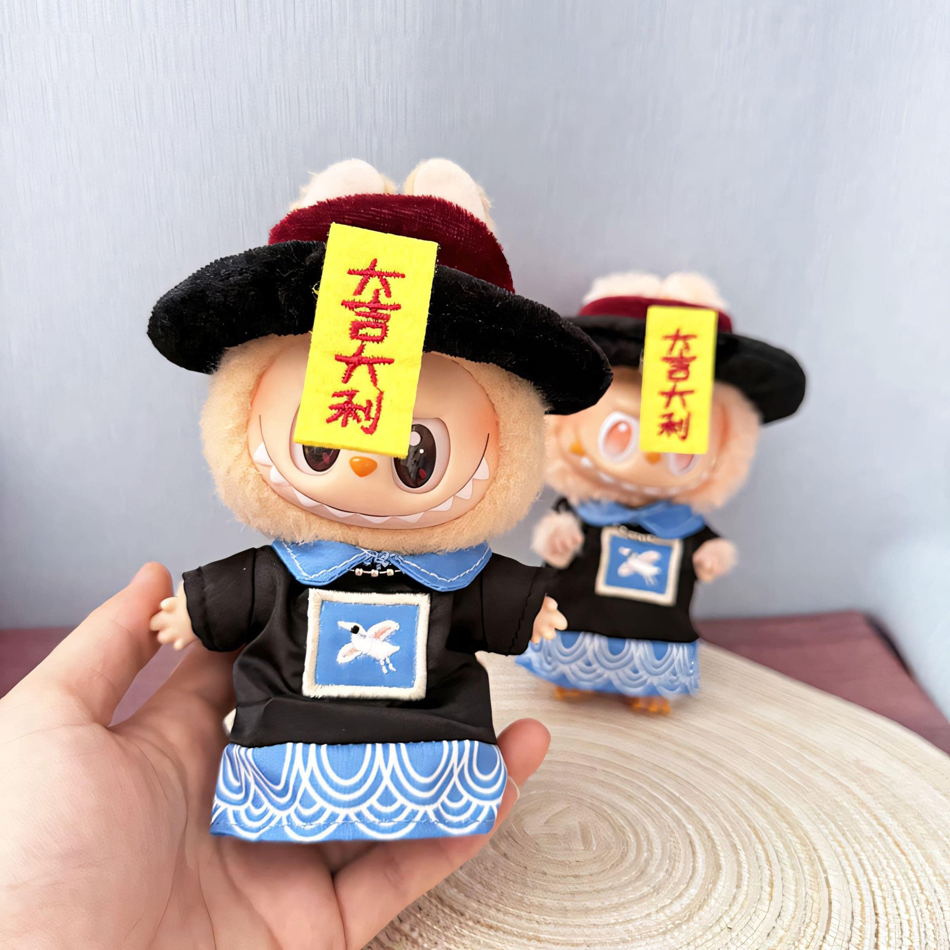 Labubu Doll Clothes Chinese Jiangshi Zombie Costume with Hat and Talisman Labubu Halloween Outfit Labubu Accessory Doll Not Included