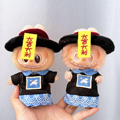 Labubu Doll Clothes Chinese Jiangshi Zombie Costume with Hat and Talisman Labubu Halloween Outfit Labubu Accessory Doll Not Included
