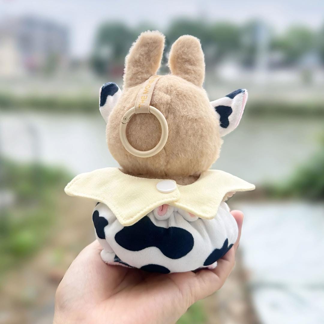 Labubu Doll Clothes Cow Costume Set with Ears and Bib Plush Milk Cow Outfit Labubu Accessory Doll Not Included
