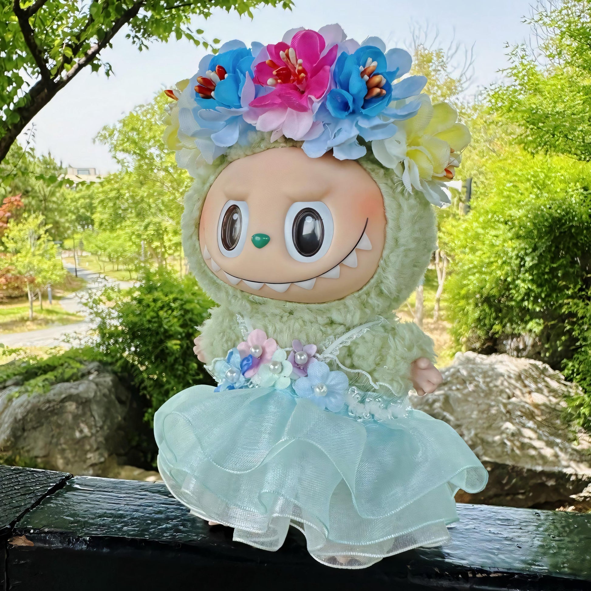 Labubu Doll Clothes Cottagecore Princess Dress with Flower Crown and Hairpin Labubu Accessory Doll Not Included