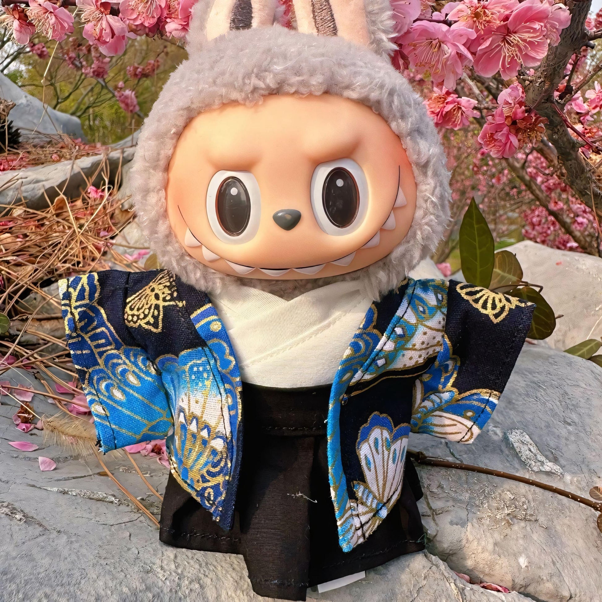 Labubu Doll Clothes Traditional Mens Kimono Outfit with Hakama Pants Labubu Accessory Doll Not Included