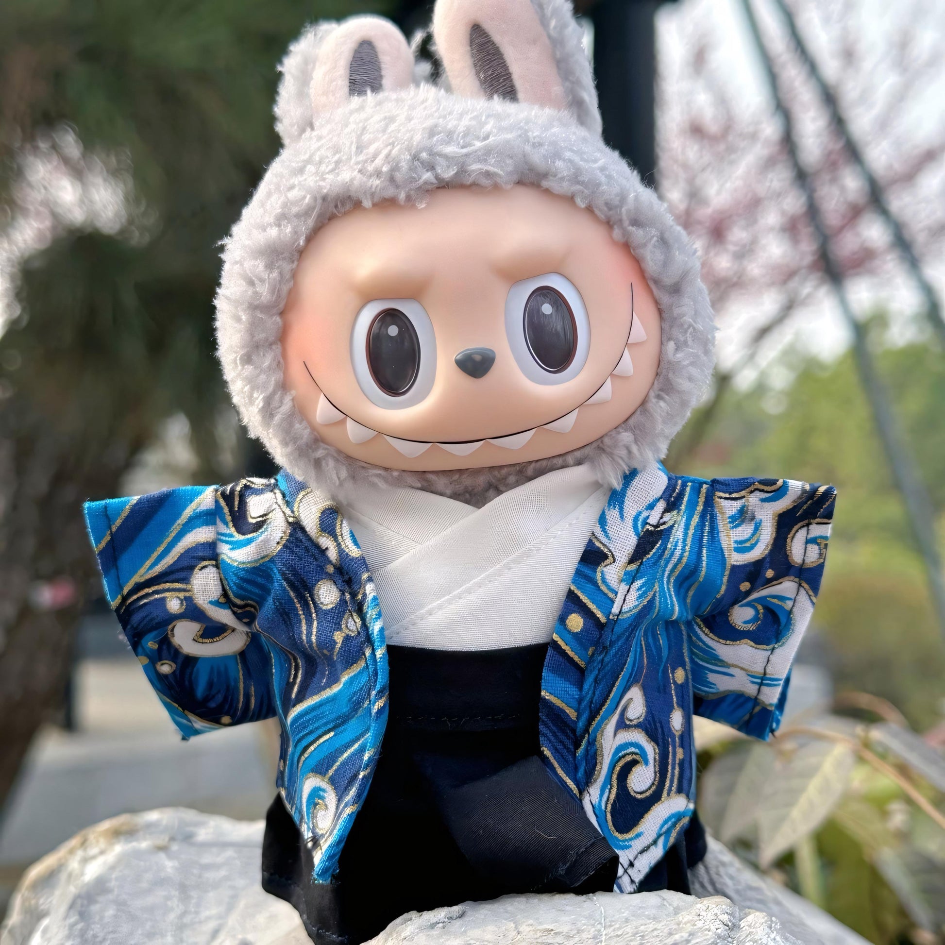 Labubu Doll Clothes Traditional Mens Kimono Outfit with Hakama Pants Labubu Accessory Doll Not Included