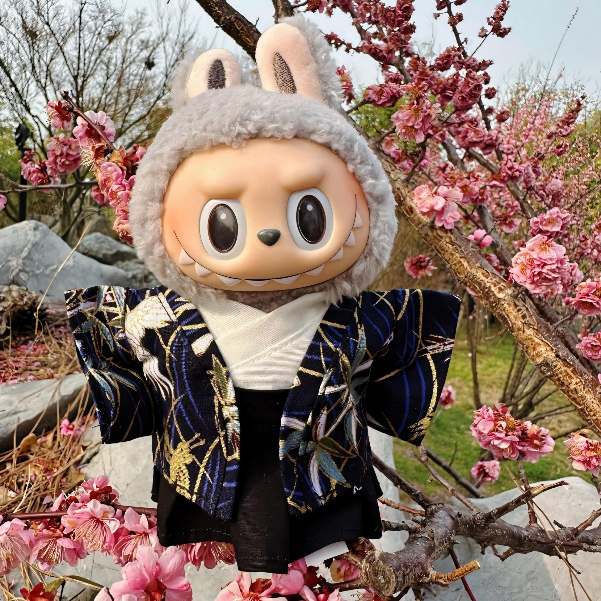 Labubu Doll Clothes Traditional Mens Kimono Outfit with Hakama Pants Labubu Accessory Doll Not Included