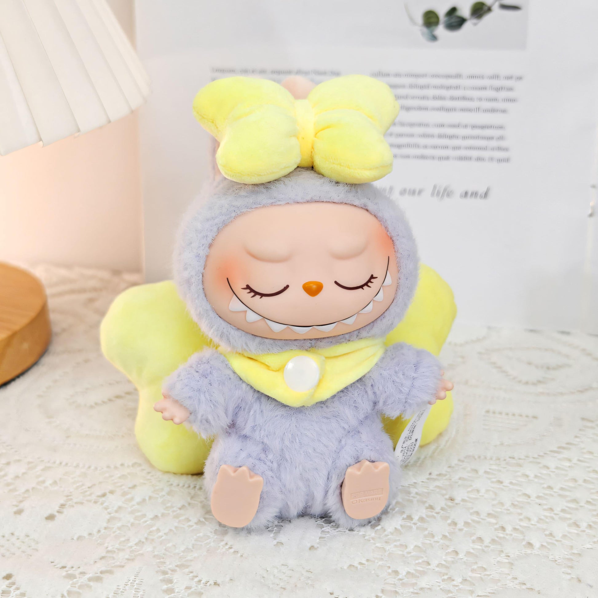 Labubu Doll Clothes Fluffy Party Romper with Big Bow Wings and Pink Hood Labubu Accessory Doll Not Included