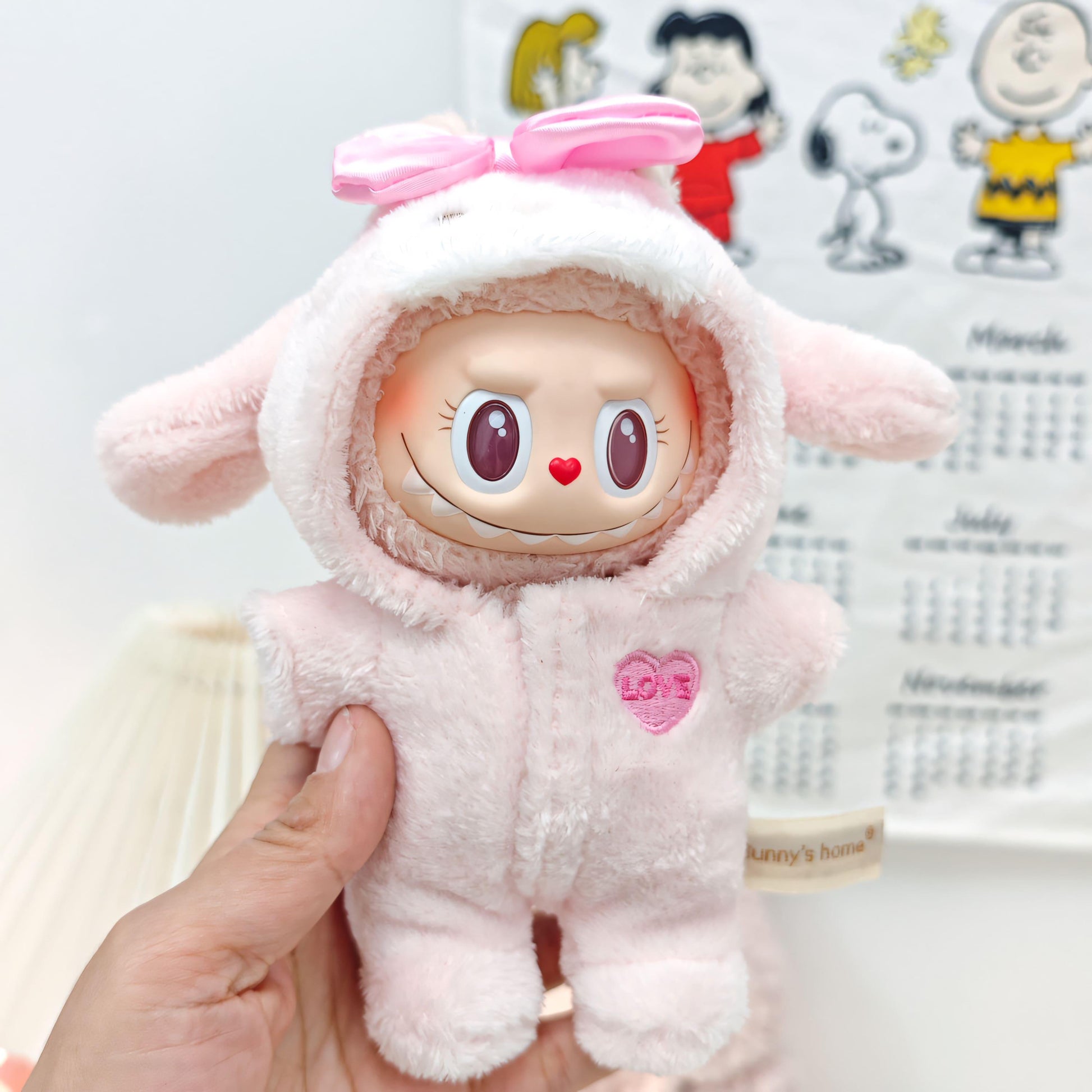 Labubu Doll Clothes Soft Fluffy Bunny Hoodie Romper with Button Detail Labubu Accessory Cozy Style Doll Not Included