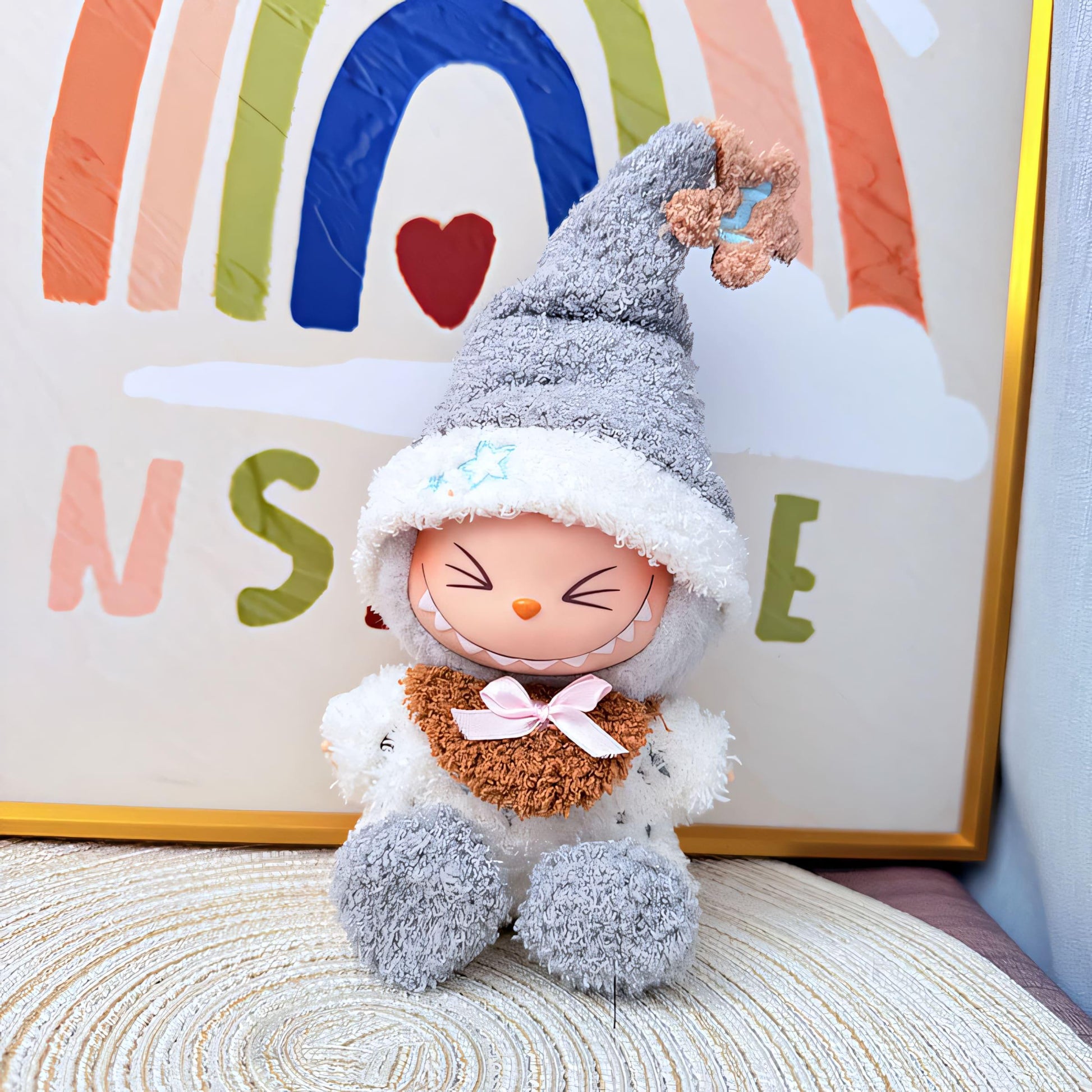 Labubu Doll Clothes Cozy Pajama Set with Star Hat and Fuzzy Jumpsuit Dreamy Winter Loungewear Style Labubu Accessory Doll Not Included