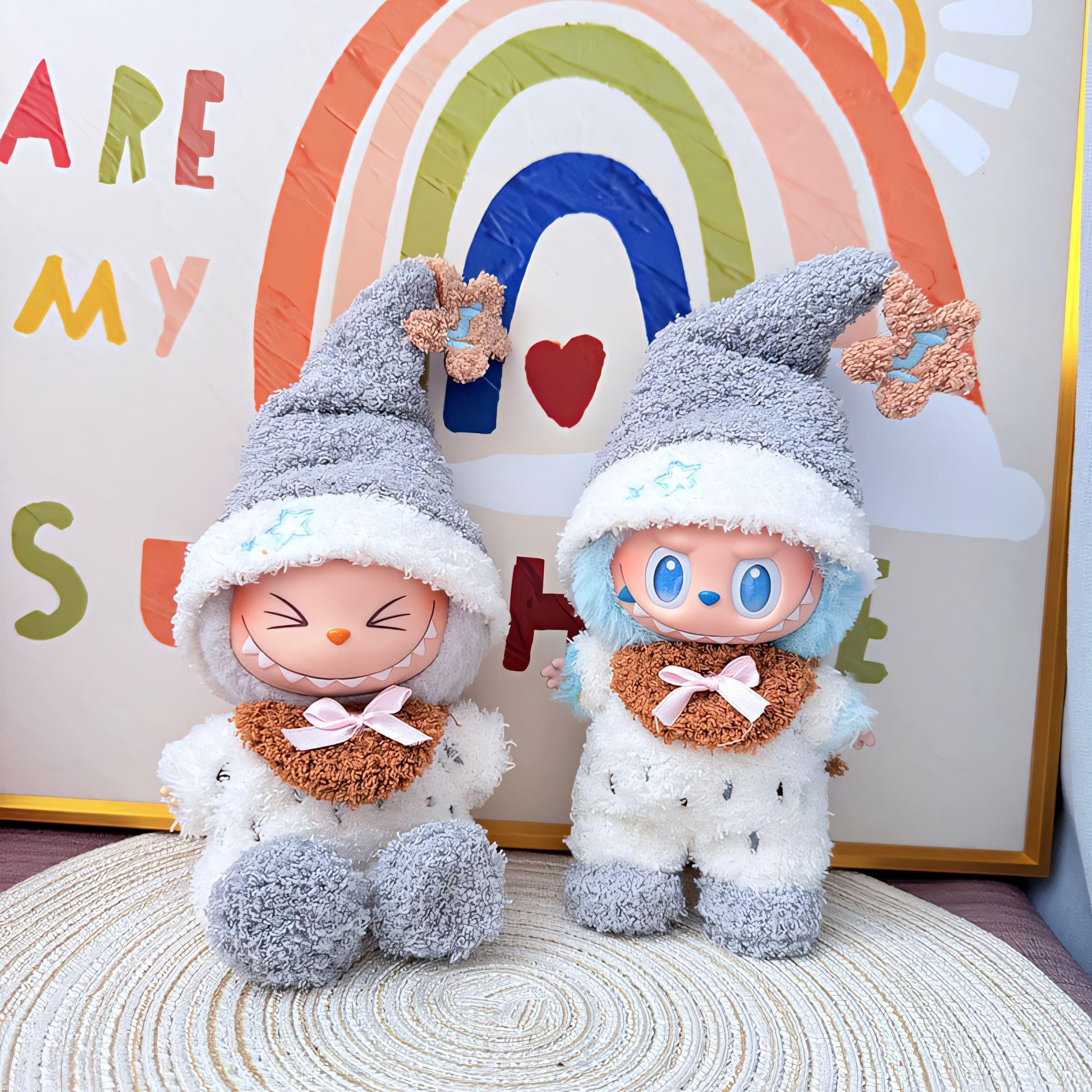 Labubu Doll Clothes Cozy Pajama Set with Star Hat and Fuzzy Jumpsuit Dreamy Winter Loungewear Style Labubu Accessory Doll Not Included