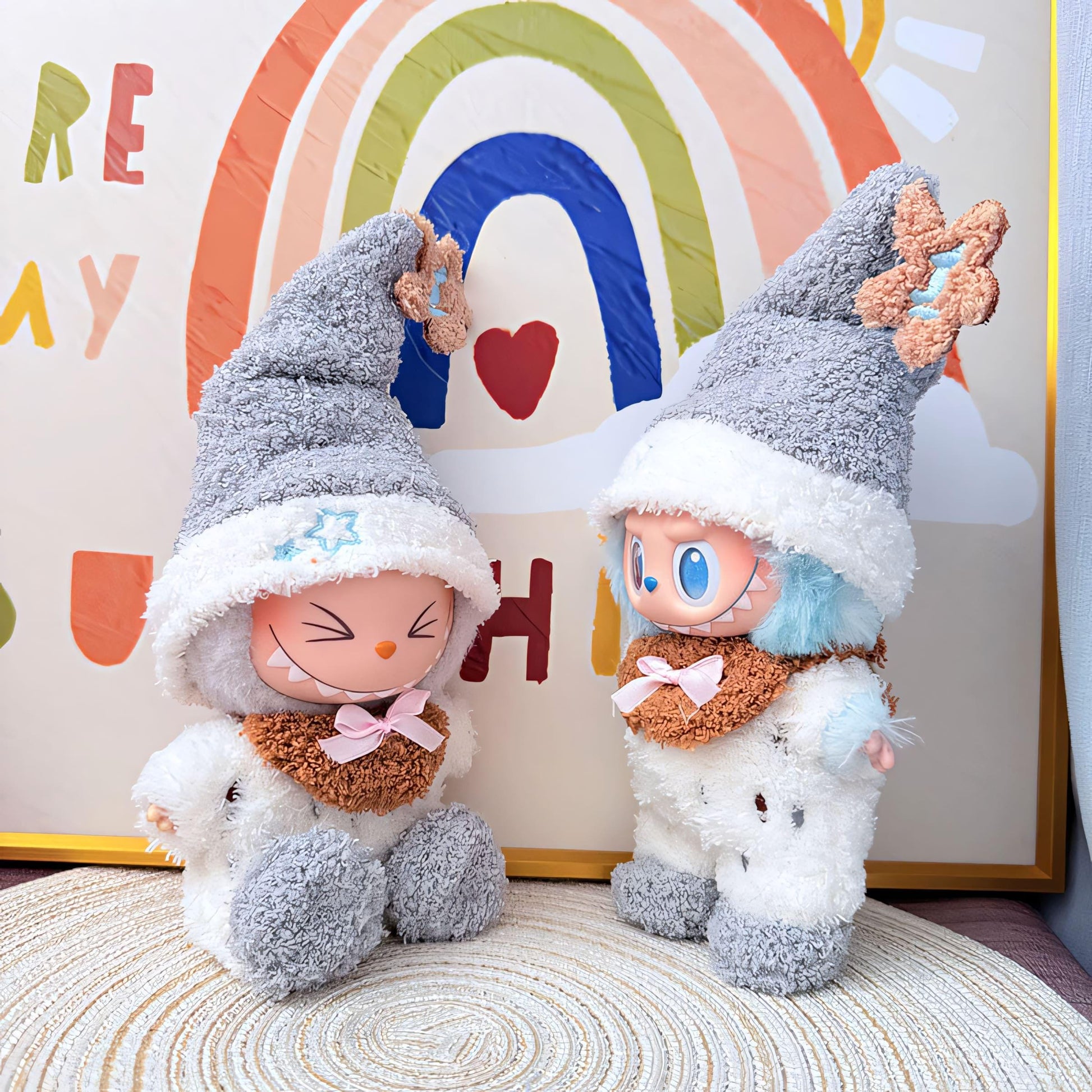 Labubu Doll Clothes Cozy Pajama Set with Star Hat and Fuzzy Jumpsuit Dreamy Winter Loungewear Style Labubu Accessory Doll Not Included