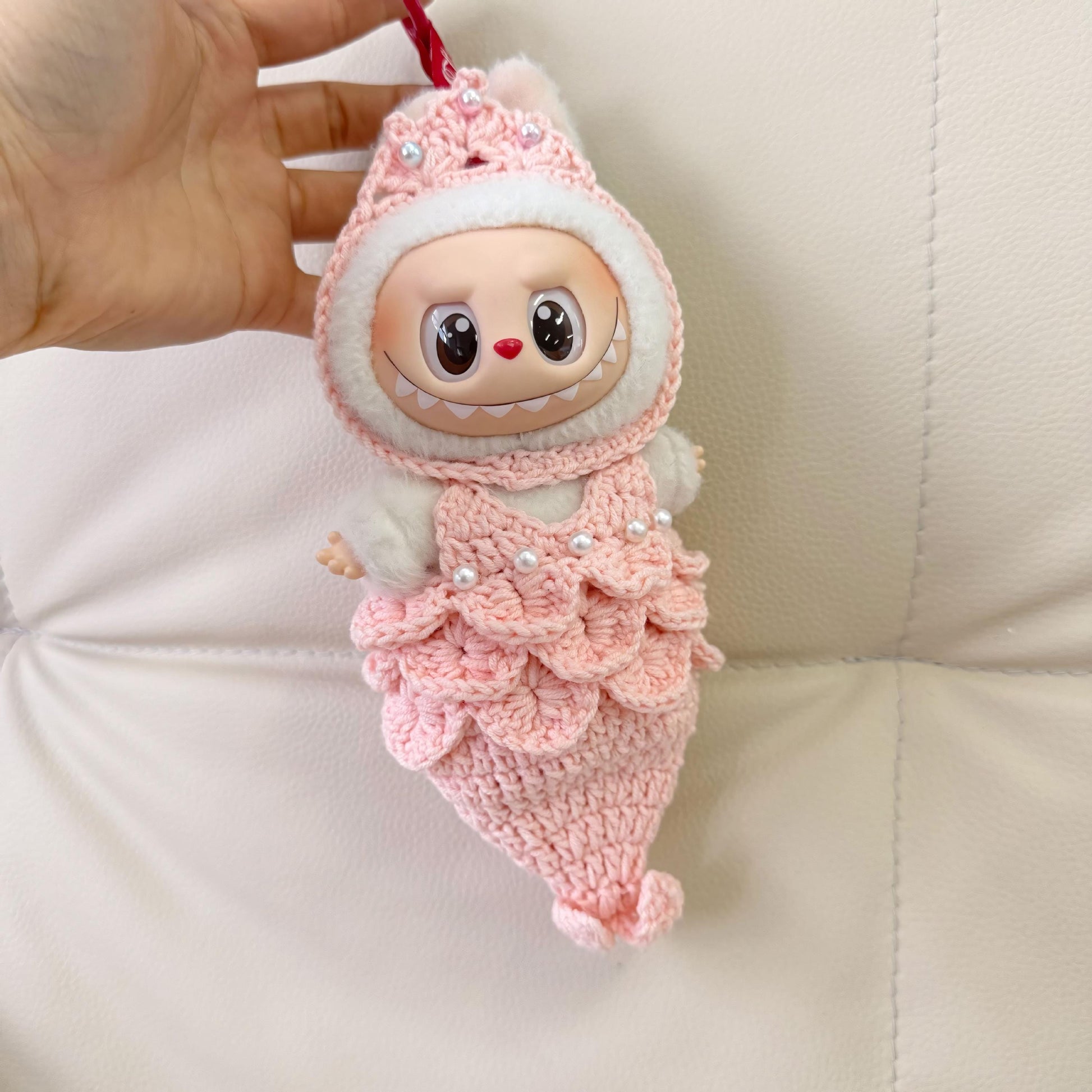 Pre-Order | Labubu Doll Clothes Mermaid Crochet Tail Outfit with Pearl Accents Handmade Labubu Accessory Doll Not Included