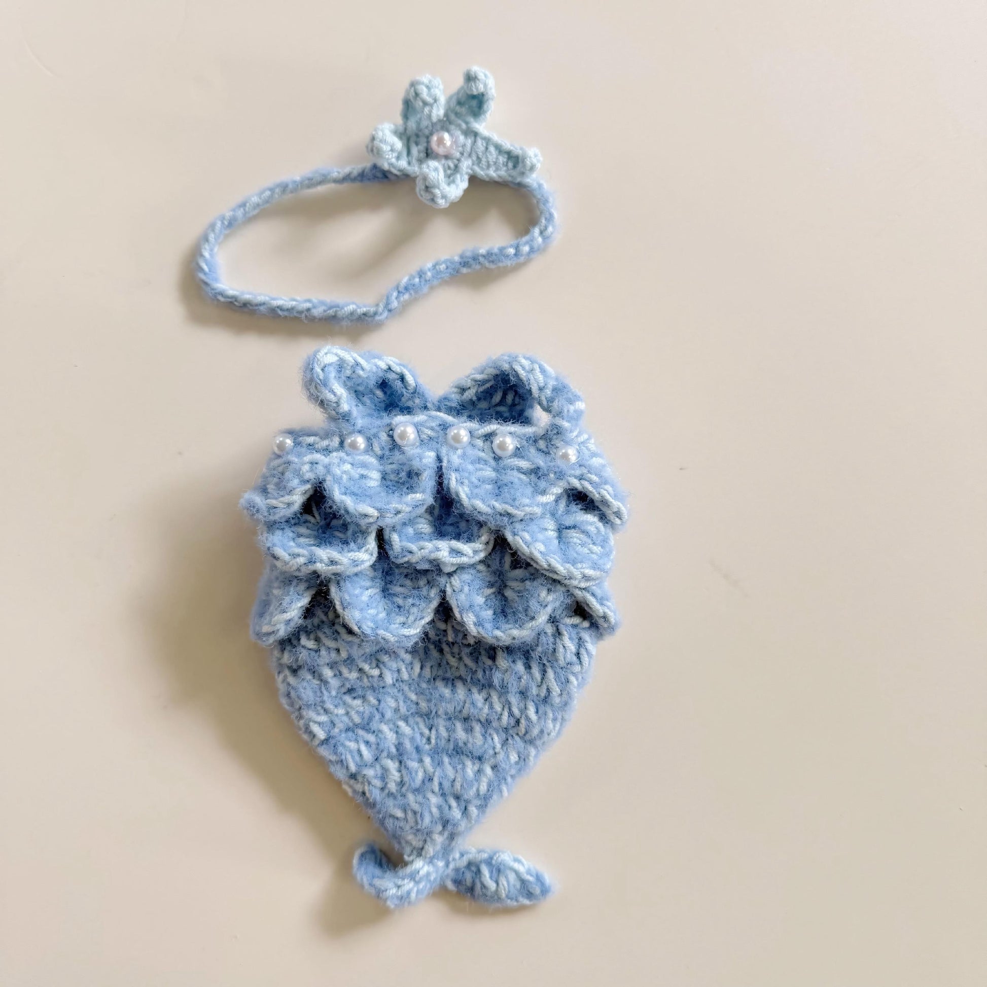 Pre-Order | Labubu Doll Clothes Mermaid Crochet Tail Outfit with Pearl Accents Handmade Labubu Accessory Doll Not Included