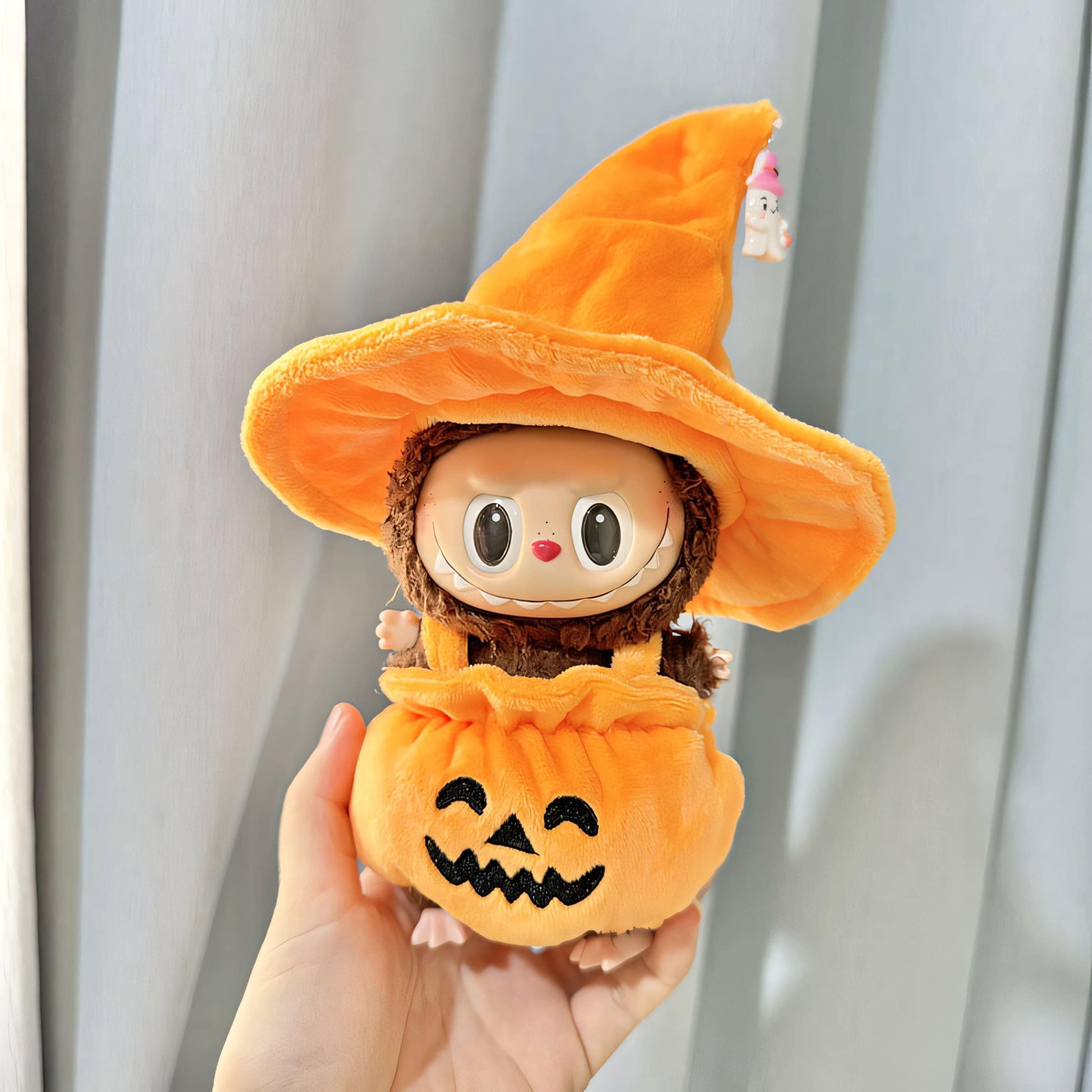 Halloween Pumpkin Outfit Labubu Doll Clothes with Witch Hat Plush Costume Set Labubu Accessory Doll Not Included