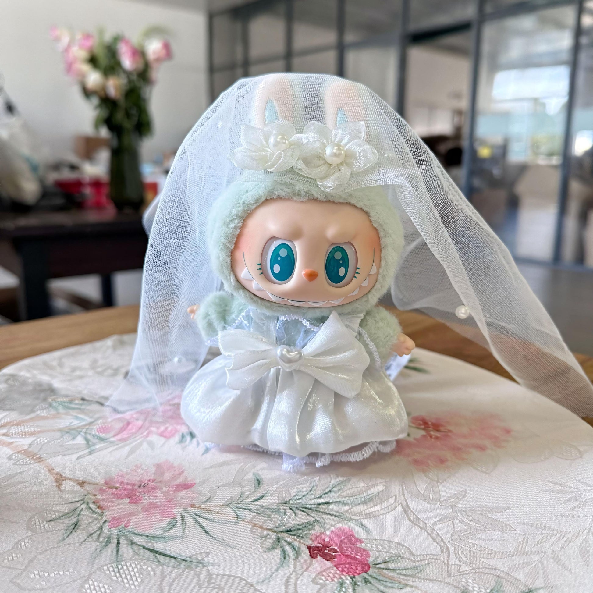 Labubu Doll Clothes Wedding Set with Tuxedo and Pink Bow Dress Bride and Groom Labubu Outfit Doll Not Included